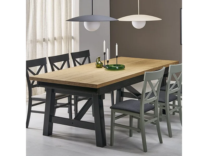 Tavolo allungabile con piano in rovere e gambe in legno massiccio 200 - 280 cm DYLAN