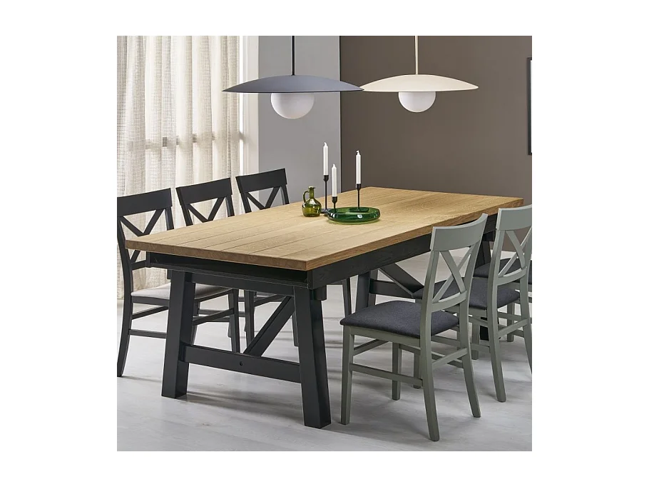 Tavolo allungabile con piano in rovere e gambe in legno massiccio 200 - 280 cm DYLAN