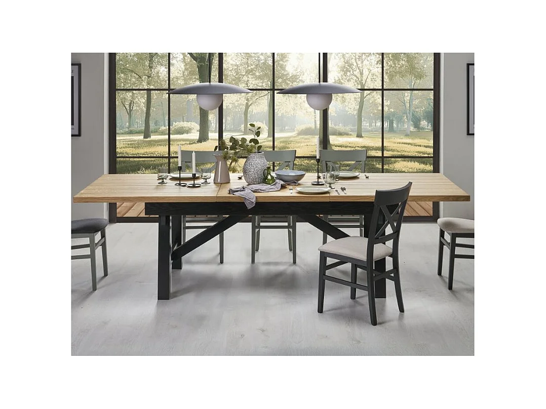 Tavolo allungabile con piano in rovere e gambe in legno massiccio 200 - 280 cm DYLAN