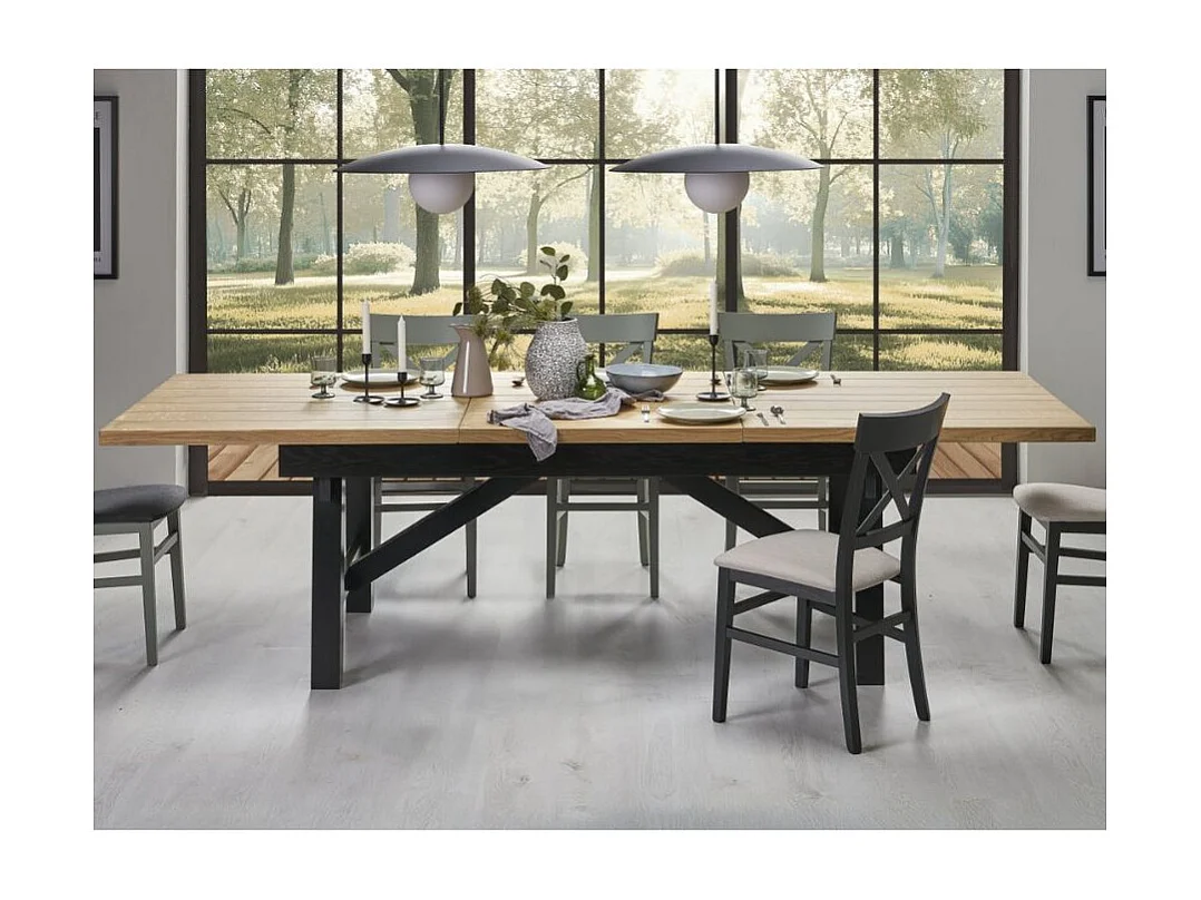 Tavolo allungabile con piano in rovere e gambe in legno massiccio 200 - 280 cm DYLAN