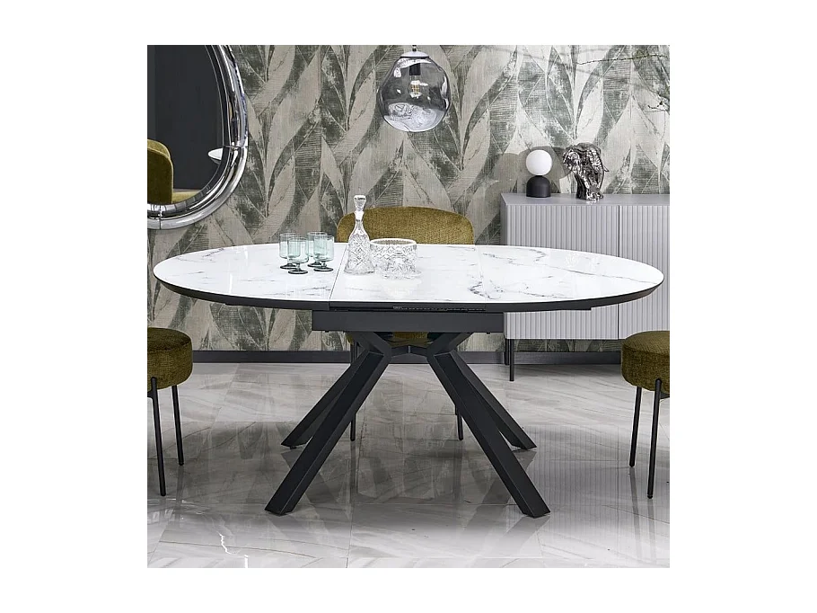 Table à manger ronde extensible 130-180cm style marbre GALATEE