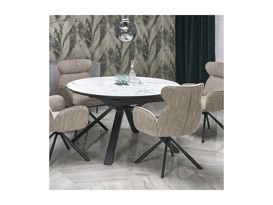 Table à manger ronde extensible 130-180cm style marbre GALATEE