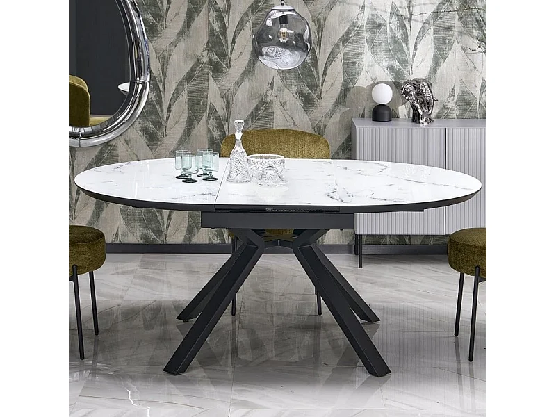 Mesa de comedor redonda extensible de mármol GALATEE 130-180cm