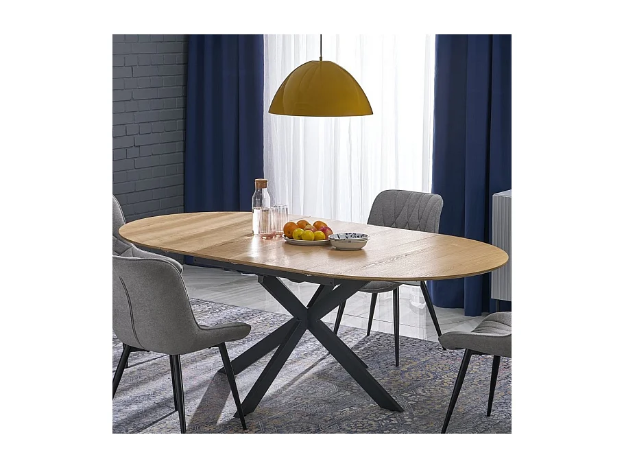 Mesa redonda extensible de 120 - 200 cm con tablero imitación madera HELLY