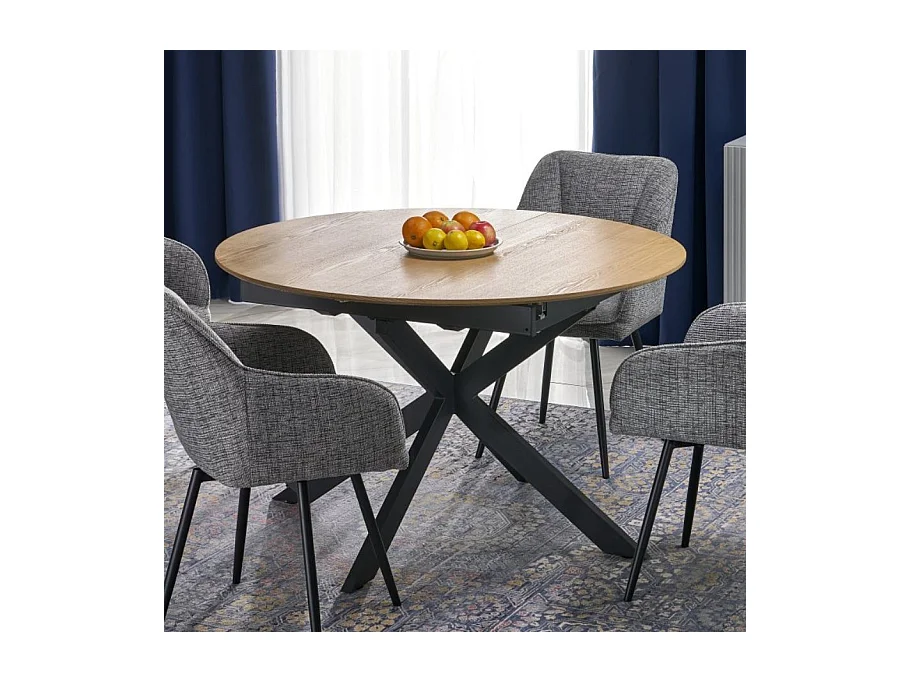 Mesa redonda extensible de 120 - 200 cm con tablero imitación madera HELLY