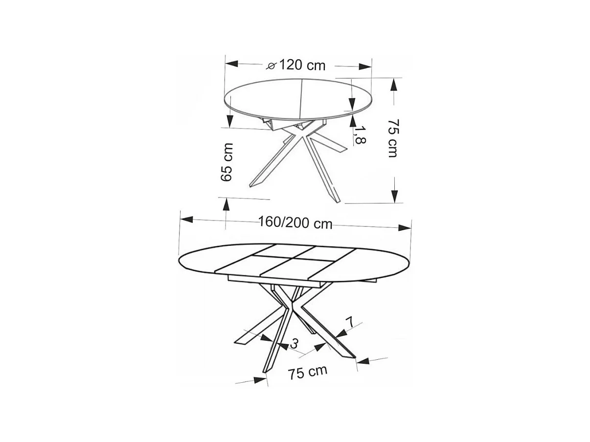 Mesa redonda extensible de 120 - 200 cm con tablero imitación madera HELLY
