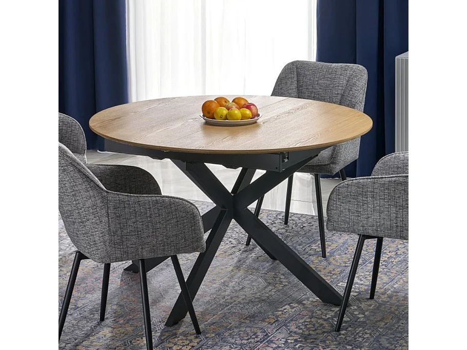 Mesa redonda extensible de 120 - 200 cm con tablero imitación madera HELLY