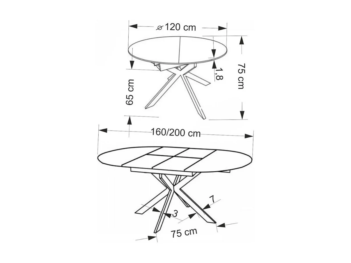 Mesa redonda extensible de 120 - 200 cm con tablero imitación madera HELLY