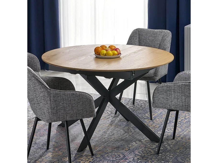 Table ronde extensible 120 - 200 cm avec plateau aspect bois HELLY