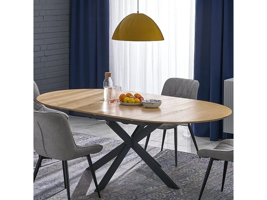 Table ronde extensible 120 - 200 cm avec plateau aspect bois HELLY