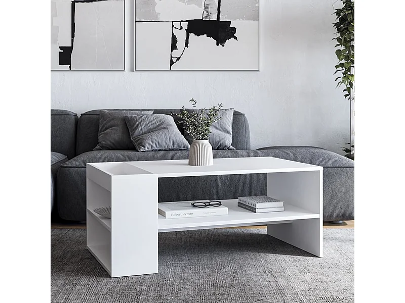 Tavolino contemporaneo bianco 100 x 55 cm con ripiani LORIE