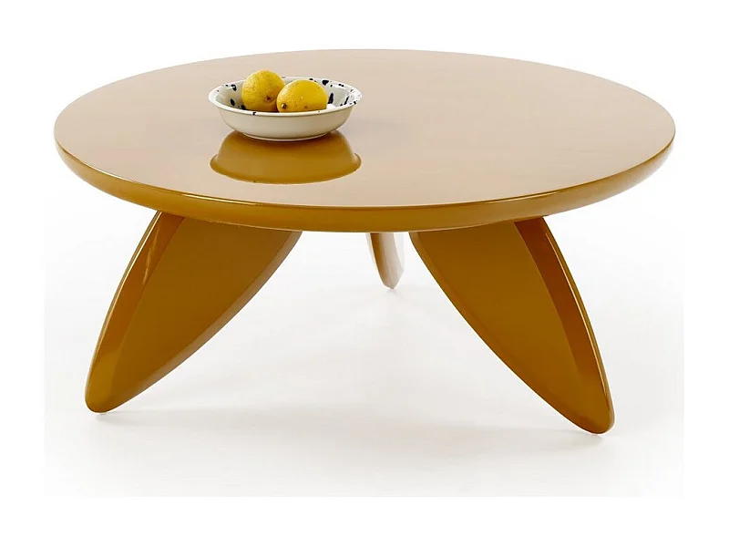 Table basse jaune moutarde ronde avec plateau laqué 80 cm ANGELINA