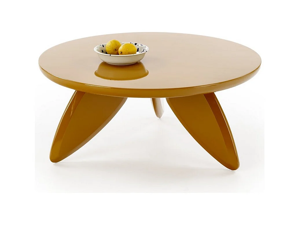 Table basse jaune moutarde ronde avec plateau laqué 80 cm ANGELINA