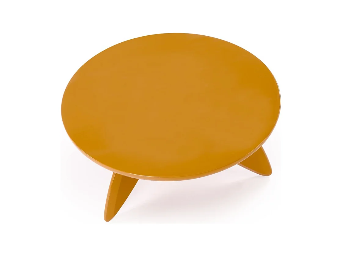Table basse jaune moutarde ronde avec plateau laqué 80 cm ANGELINA