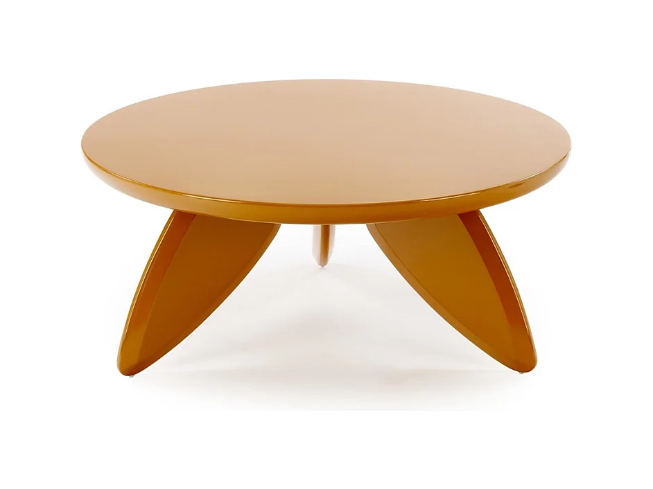 Table basse jaune moutarde ronde avec plateau laqué 80 cm ANGELINA