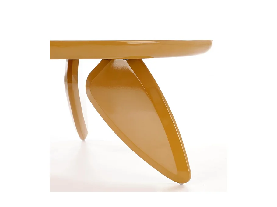 Table basse jaune moutarde ronde avec plateau laqué 80 cm ANGELINA