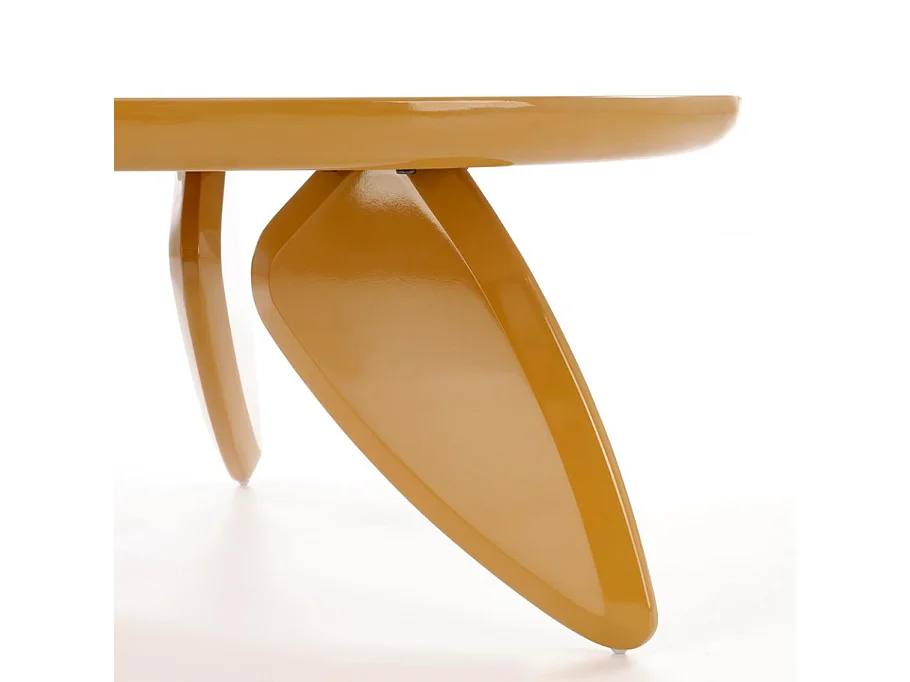 Mesa de centro redonda amarillo mostaza con tapa lacada 80 cm ANGELINA