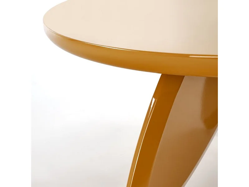 Mesa de centro redonda amarillo mostaza con tapa lacada 80 cm ANGELINA