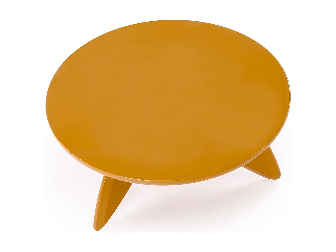 Table basse jaune moutarde ronde avec plateau laqué 80 cm ANGELINA