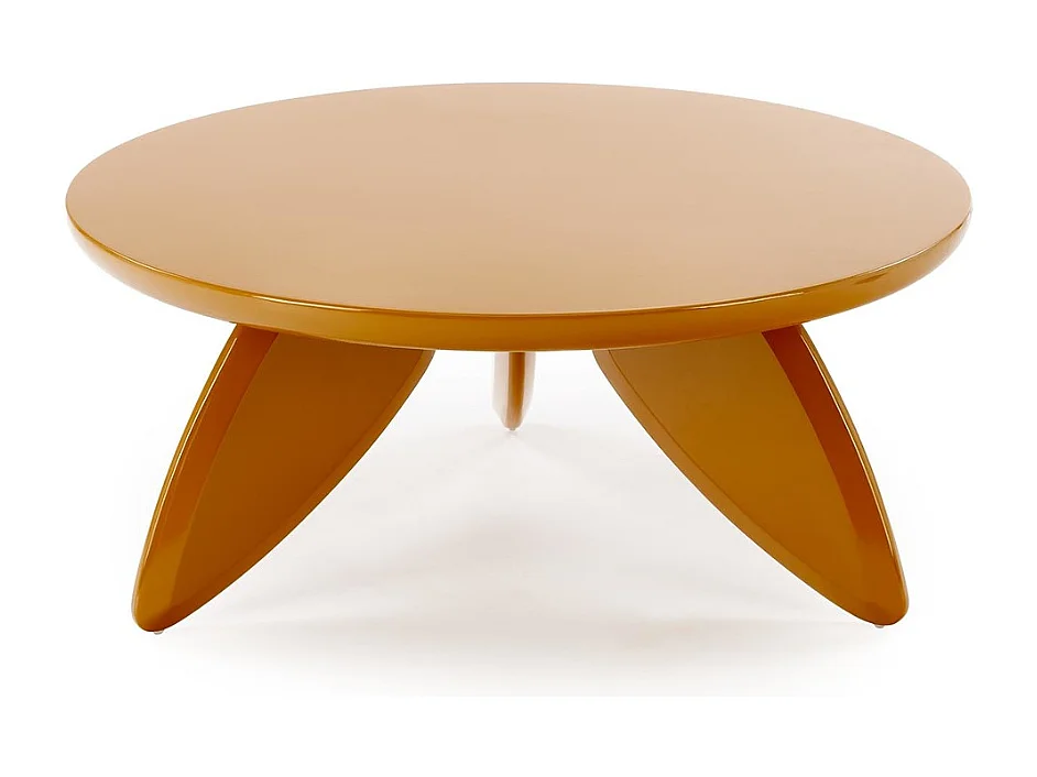 Table basse jaune moutarde ronde avec plateau laqué 80 cm ANGELINA