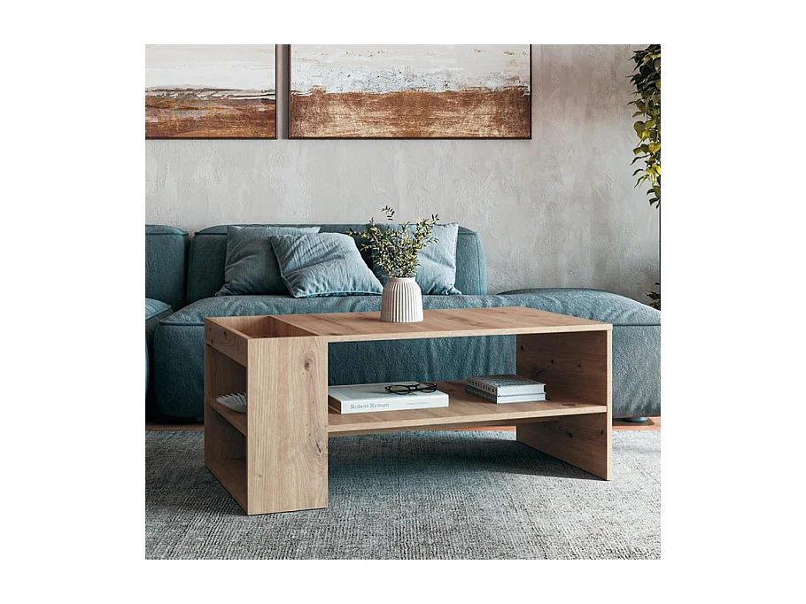 Mesa de centro rectangular 100 x 55 cm de roble artesanal LORIE