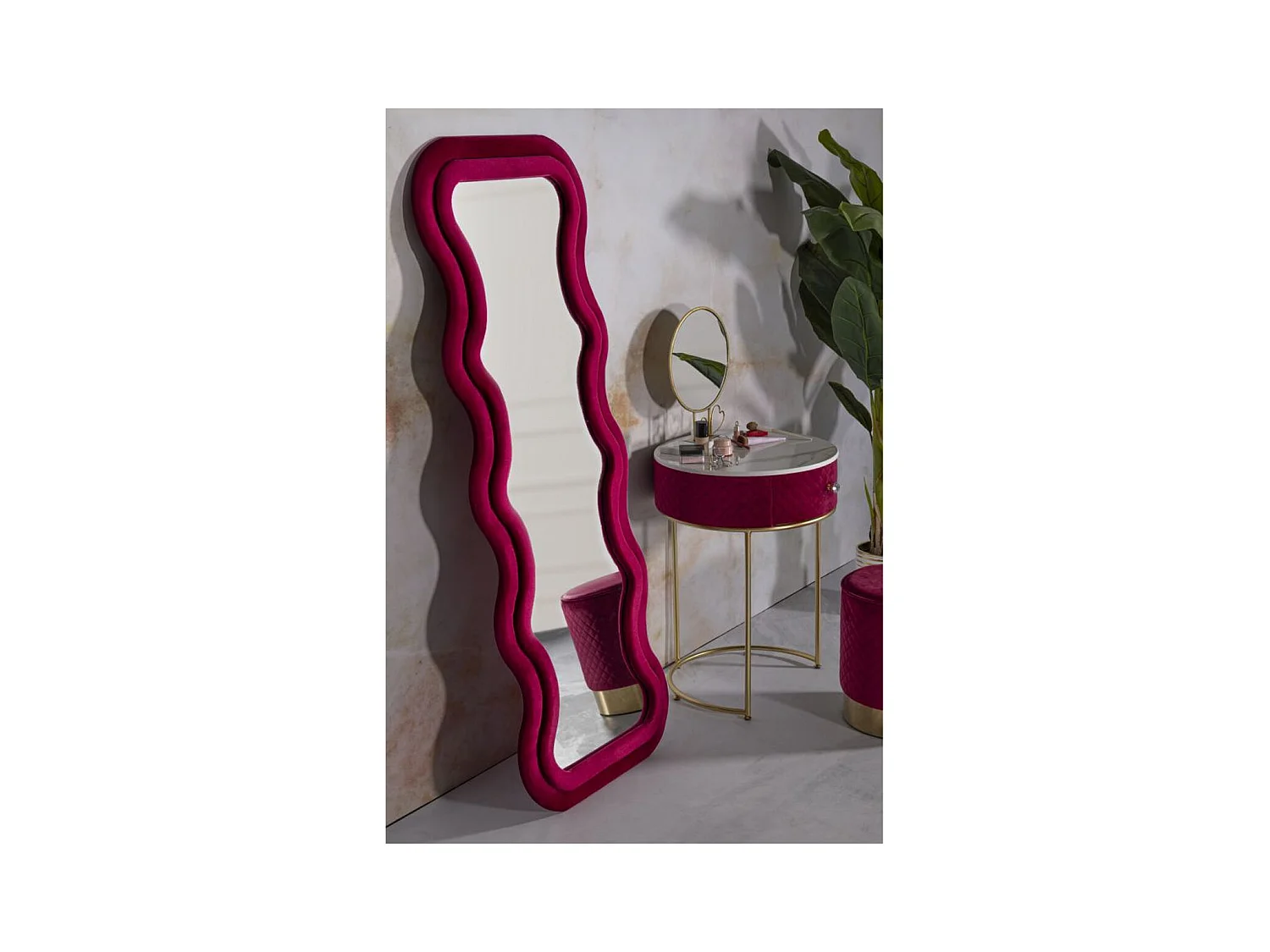 Ingelijste Spiegel Rondingen, Roze, 160x60x6 cm, Epikasa