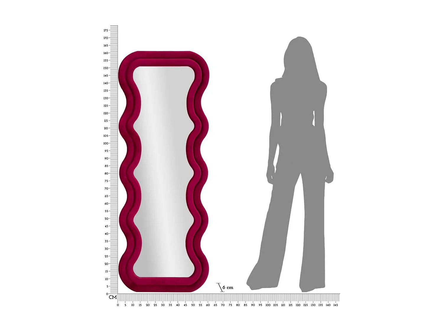 Miroir avec Cadre Courbes, Rose, 160x60x6 cm, Epikasa