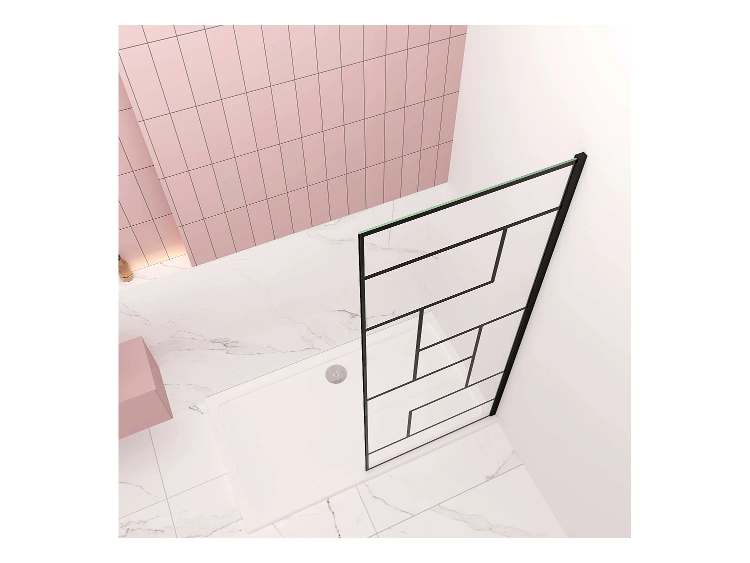 AICA Paroi de douche à l'italienne L140 x H200cm style moderne — Noir mat—8mm verre anticalcaire, Installation réversible et Accès facile