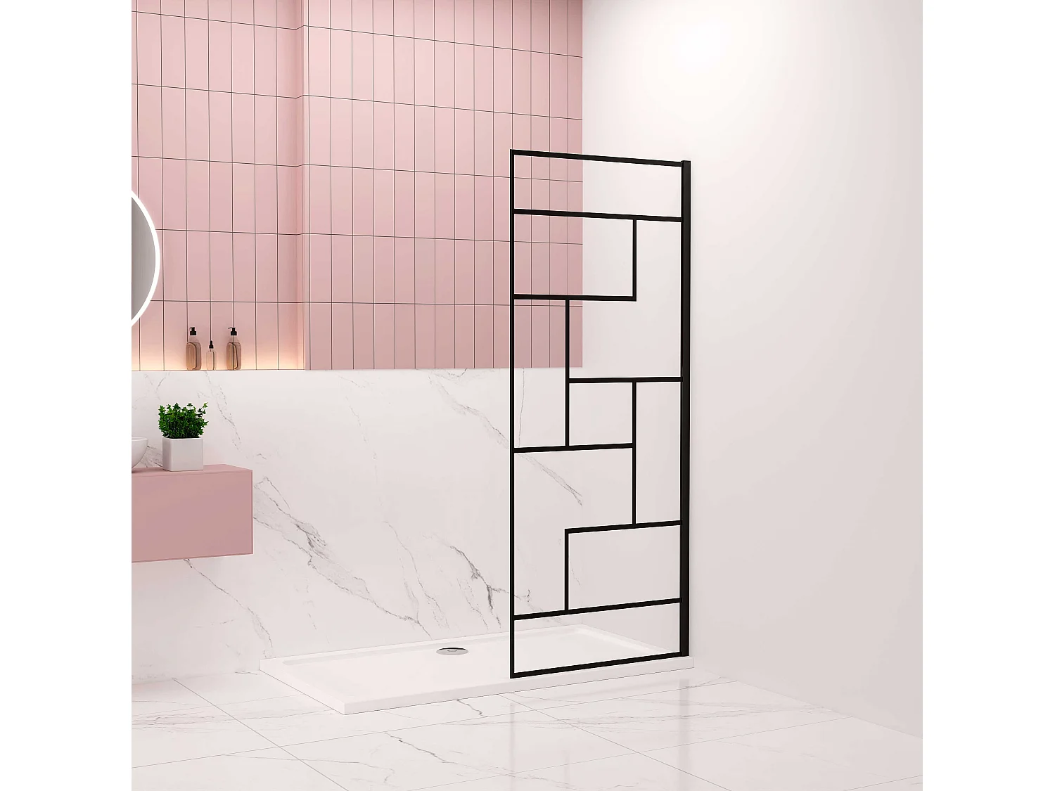 AICA Paroi de douche à l'italienne L140 x H200cm style moderne — Noir mat—8mm verre anticalcaire, Installation réversible et Accès facile