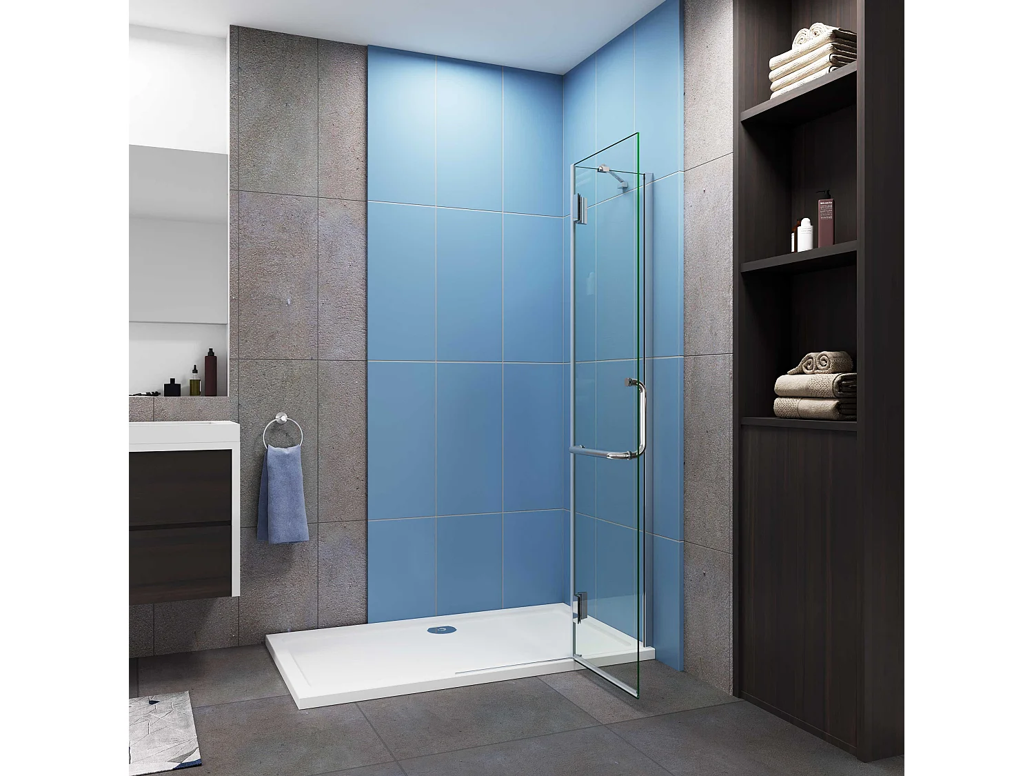 AICA Paroi de douche à l'italienne pivotante chrome 100x190cm style atelier —8mm verre anticalcaire,pose réversible avec Porte-Serviette Intégré