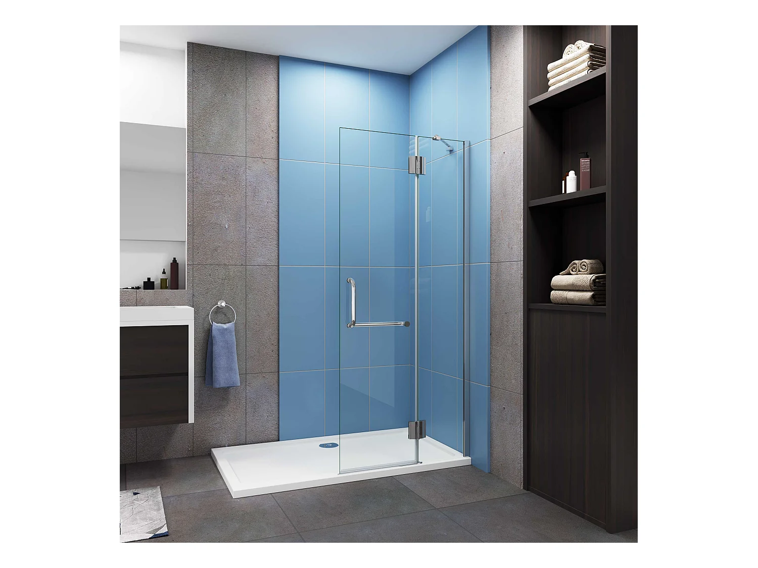 AICA Paroi de douche à l'italienne pivotante chrome 90x190cm style atelier —8mm verre anticalcaire,pose réversible avec Porte-Serviette Intégré