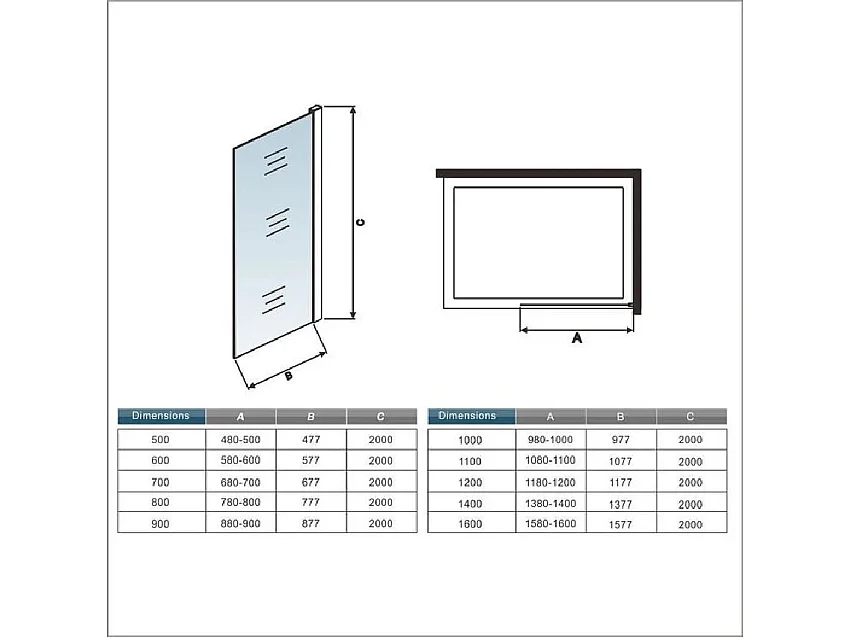 AICA Paroi de douche à l'italienne L70 x H200cm style moderne — Noir mat—8mm verre anticalcaire, Installation réversible et Accès facile