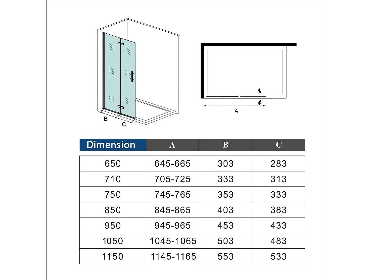AICA Paroi de douche à l'italienne chrome L95 x H195cm style atelier —pivotante et pliante—6mm verre anticalcaire, Installation réversible