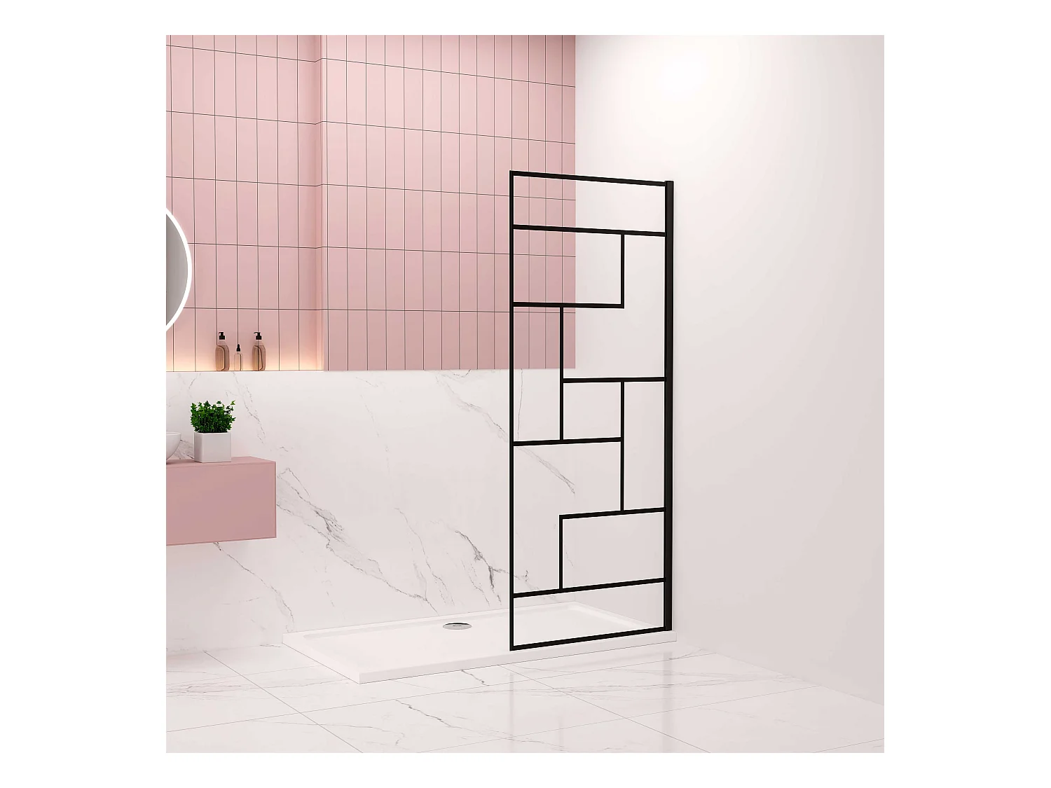 AICA Paroi de douche à l'italienne L80 x H200cm style moderne — Noir mat—8mm verre anticalcaire, Installation réversible et Accès facile