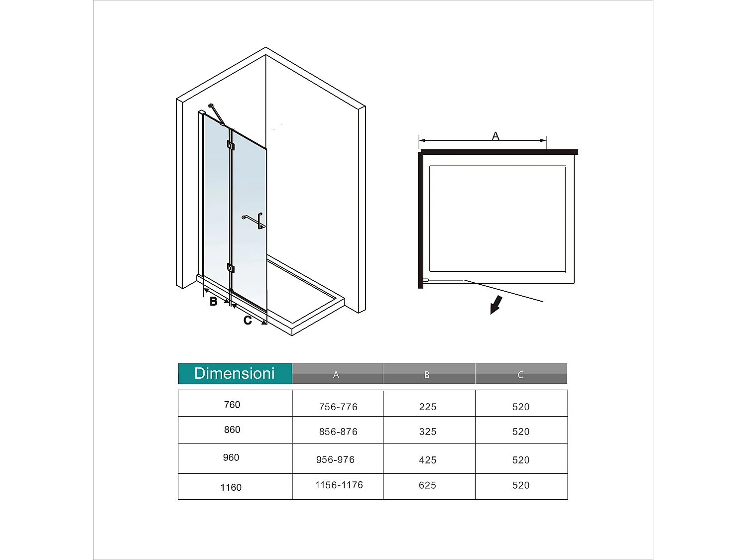 AICA Paroi de douche à l'italienne pivotante chrome 80x190cm style atelier —8mm verre anticalcaire,pose réversible avec Porte-Serviette Intégré
