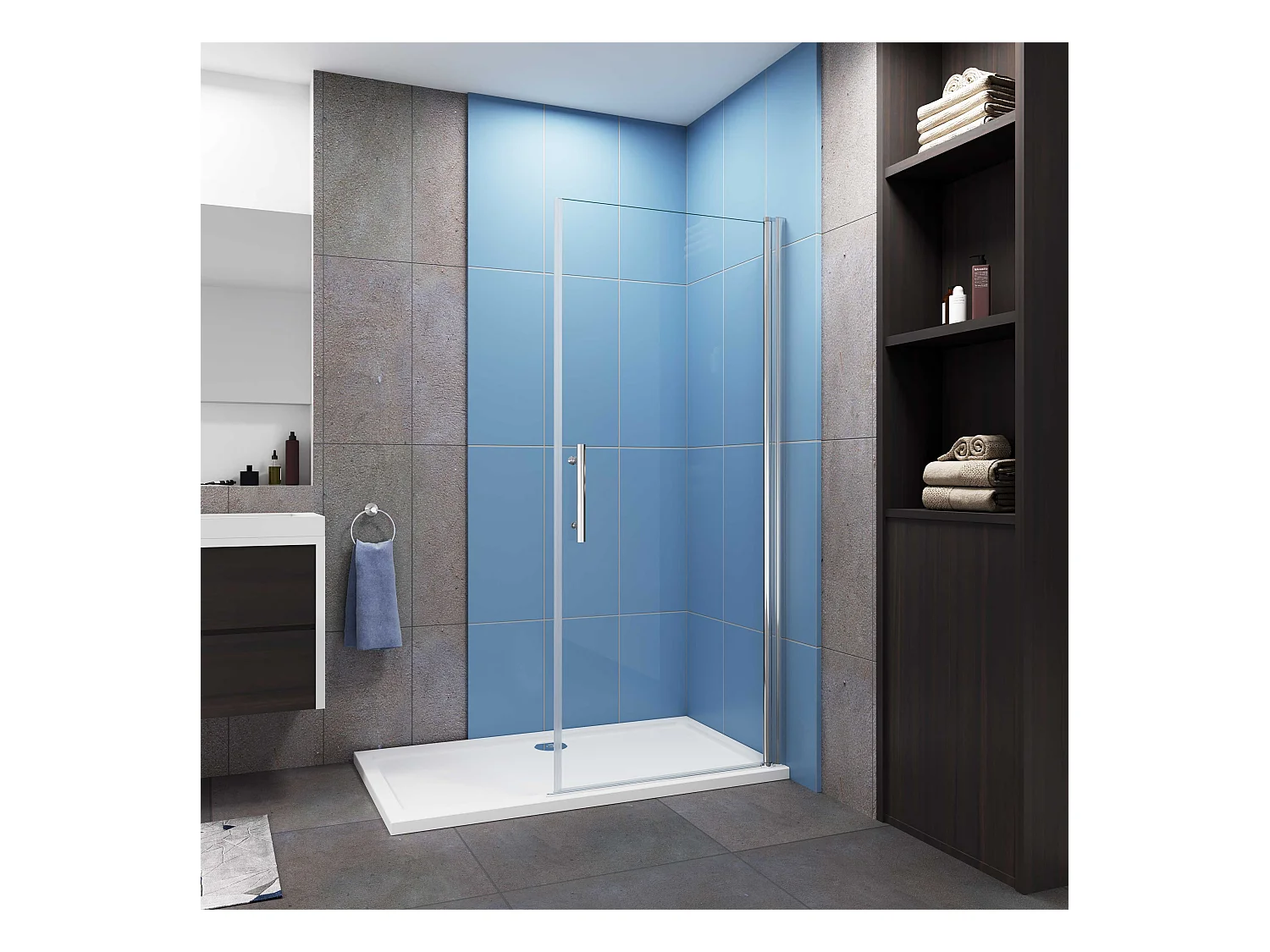 AICA Paroi de douche à l'italienne pivotante Chrome — L86xH187cm — 6mm verre anticalcaire, Pose réversible et accès facile — Conception simple