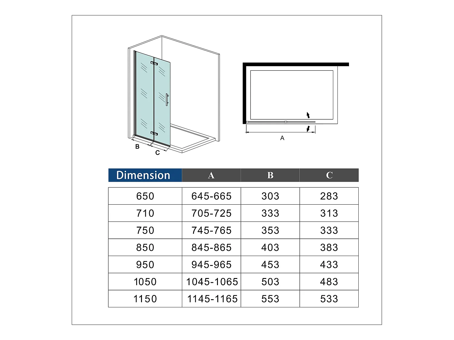 AICA Paroi de douche à l'italienne chrome L65 x H195cm style atelier —pivotante et pliante—6mm verre anticalcaire, Installation réversible