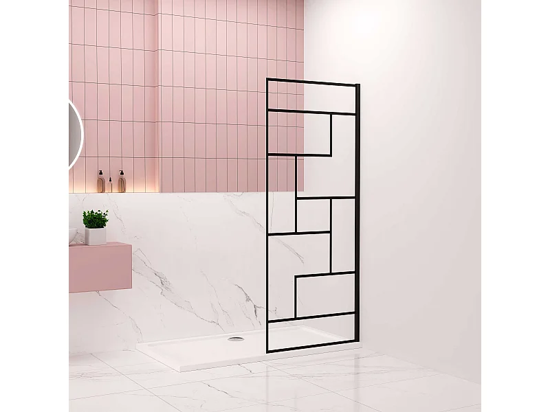 AICA Paroi de douche à l'italienne L90 x H200cm style moderne — Noir mat—8mm verre anticalcaire, Installation réversible et Accès facile