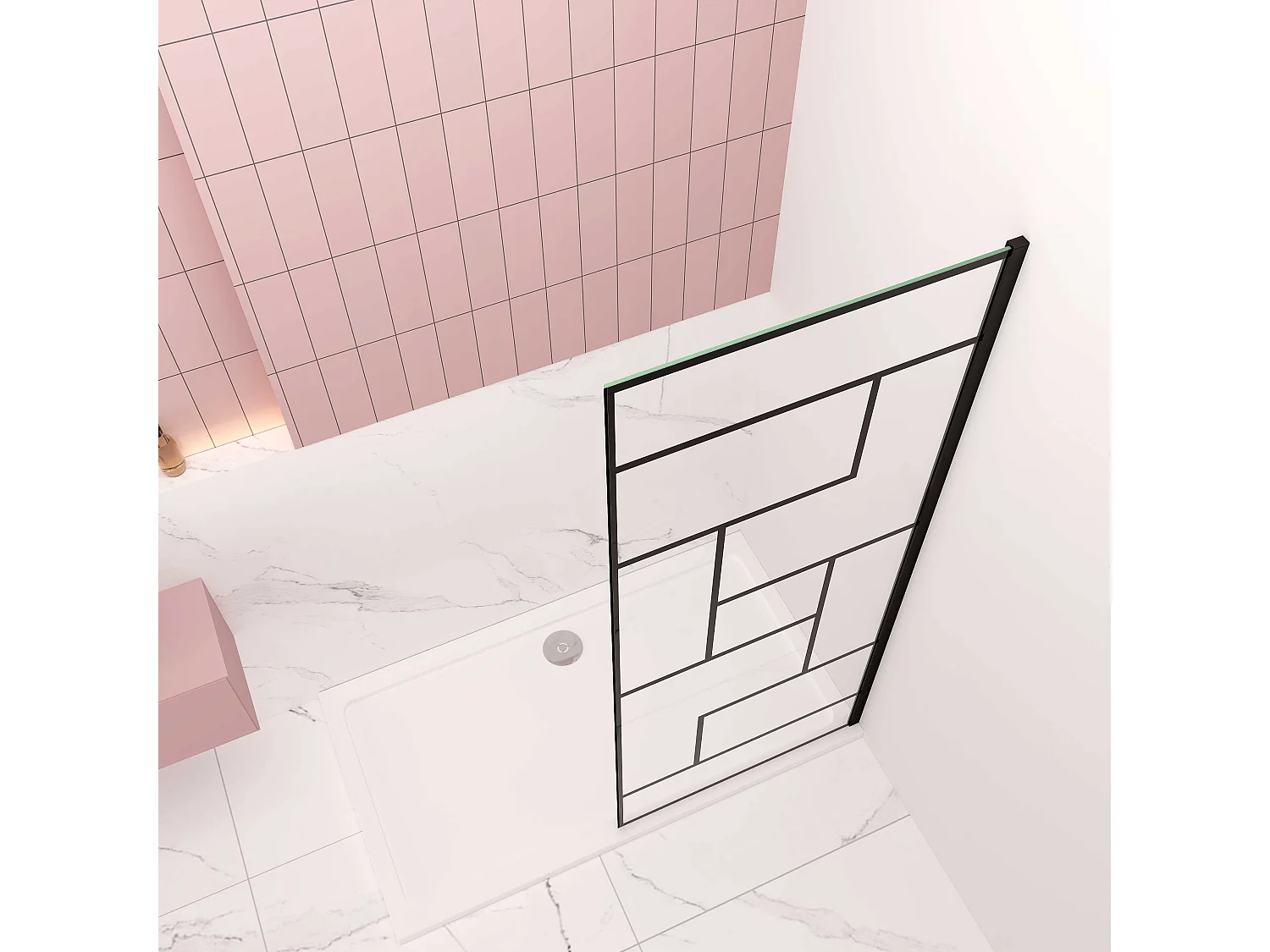 AICA Paroi de douche à l'italienne L90 x H200cm style moderne — Noir mat—8mm verre anticalcaire, Installation réversible et Accès facile