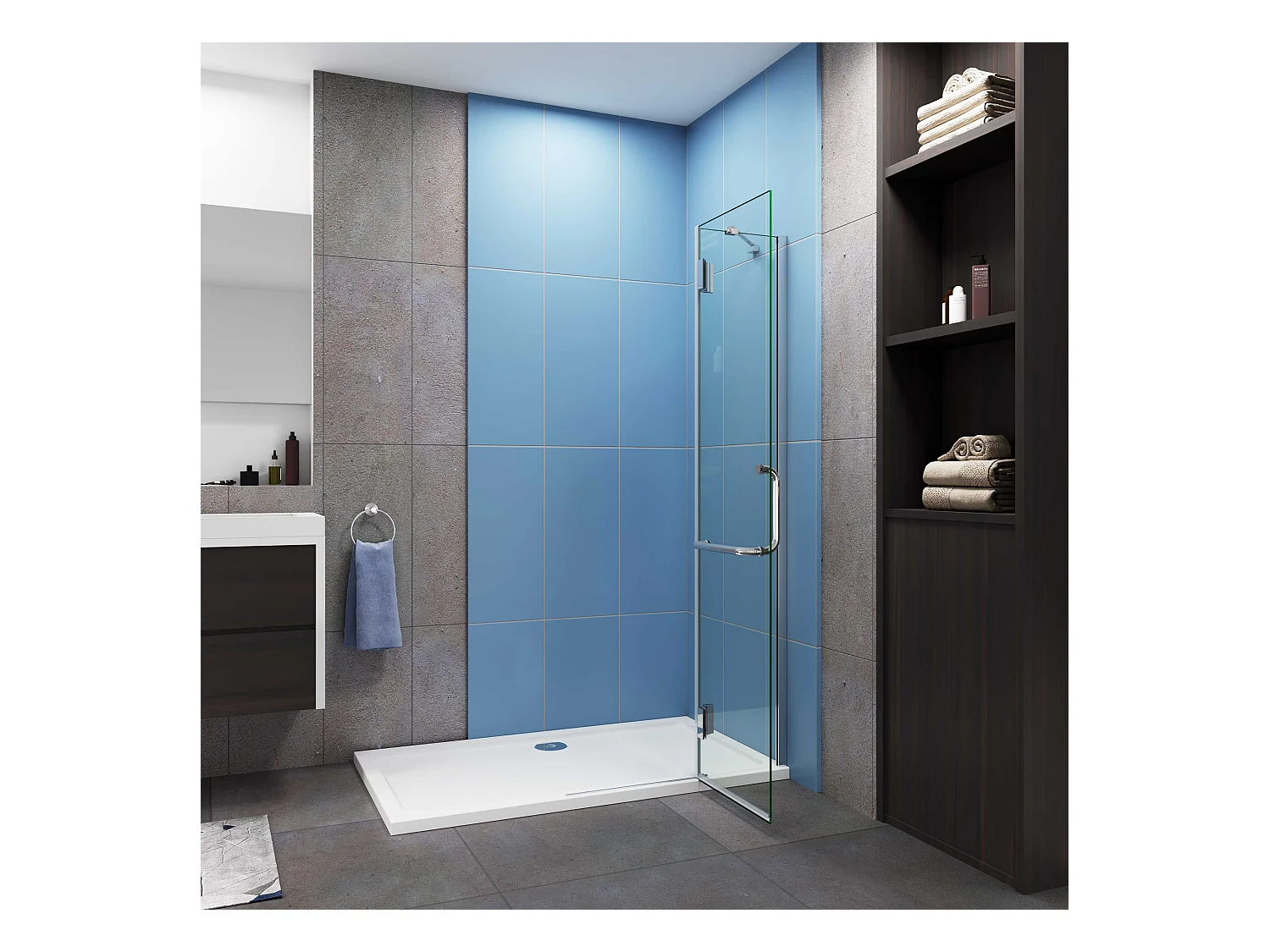 AICA Paroi de douche à l'italienne pivotante chrome 120x190cm style atelier —8mm verre anticalcaire,pose réversible avec Porte-Serviette Intégré