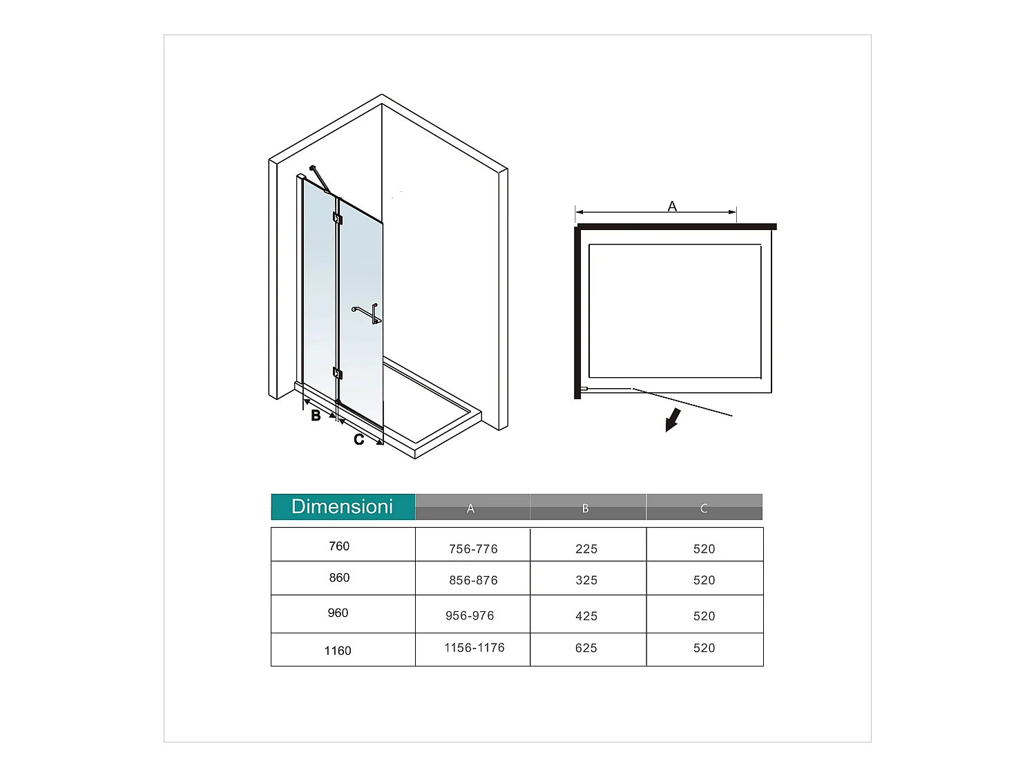 AICA Paroi de douche à l'italienne pivotante chrome 120x190cm style atelier —8mm verre anticalcaire,pose réversible avec Porte-Serviette Intégré