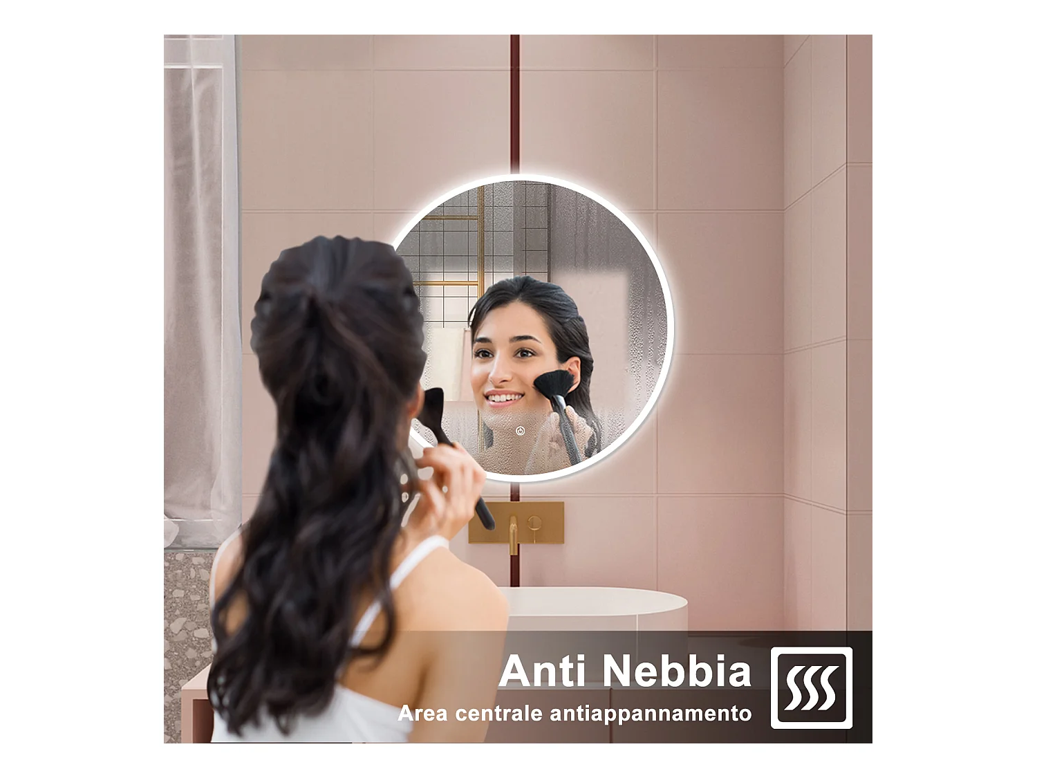 AICA Specchio da bagno 120 x 120 cm, 3 colori, antiappannamento, dimmerabile, interruttore touch, Funzione Memoria