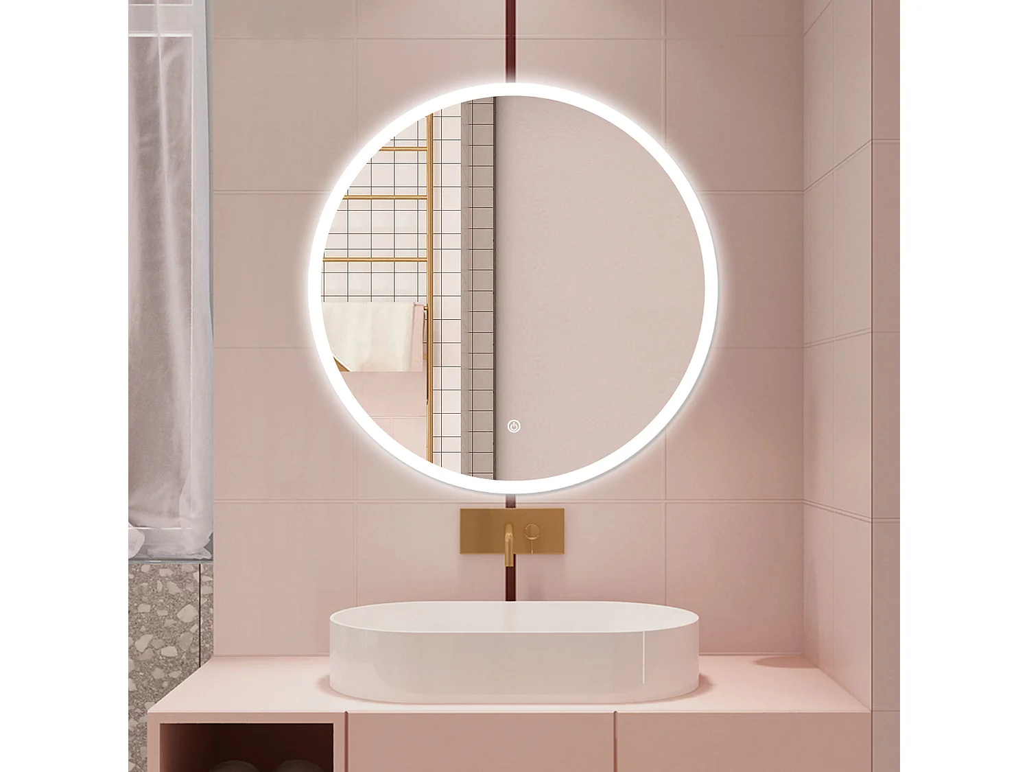 AICA Specchio da bagno 80 x 80 cm, antiappannamento, dimmerabile, interruttore touch, Funzione Memoria