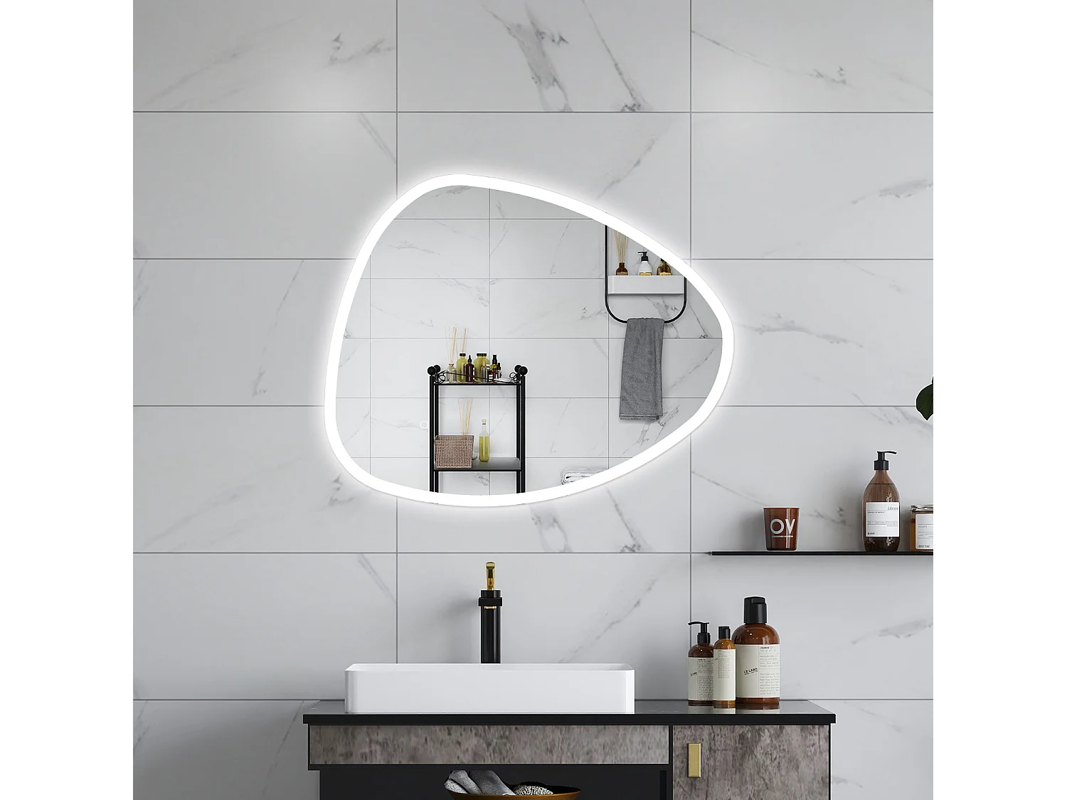 AICA Specchio da bagno  80 x 65 cm, dimmerabile, Funzione Memoria, antiappannamento, 3 colori