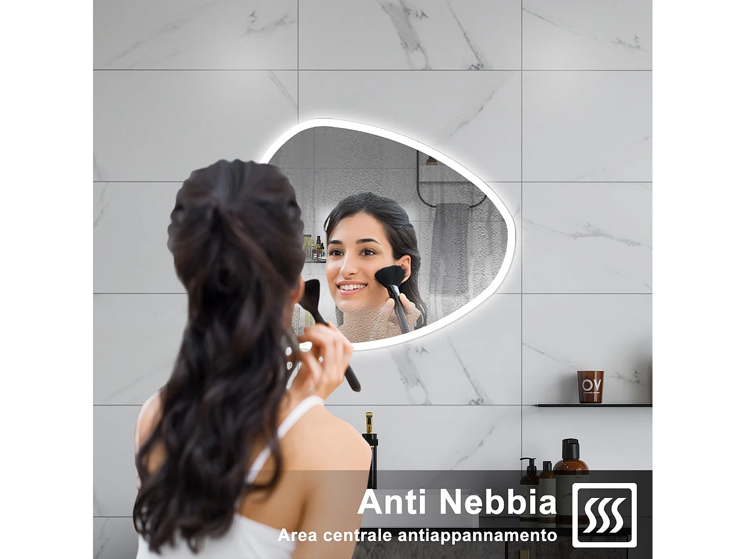 AICA Specchio da bagno  80 x 65 cm, dimmerabile, Funzione Memoria, antiappannamento, 3 colori