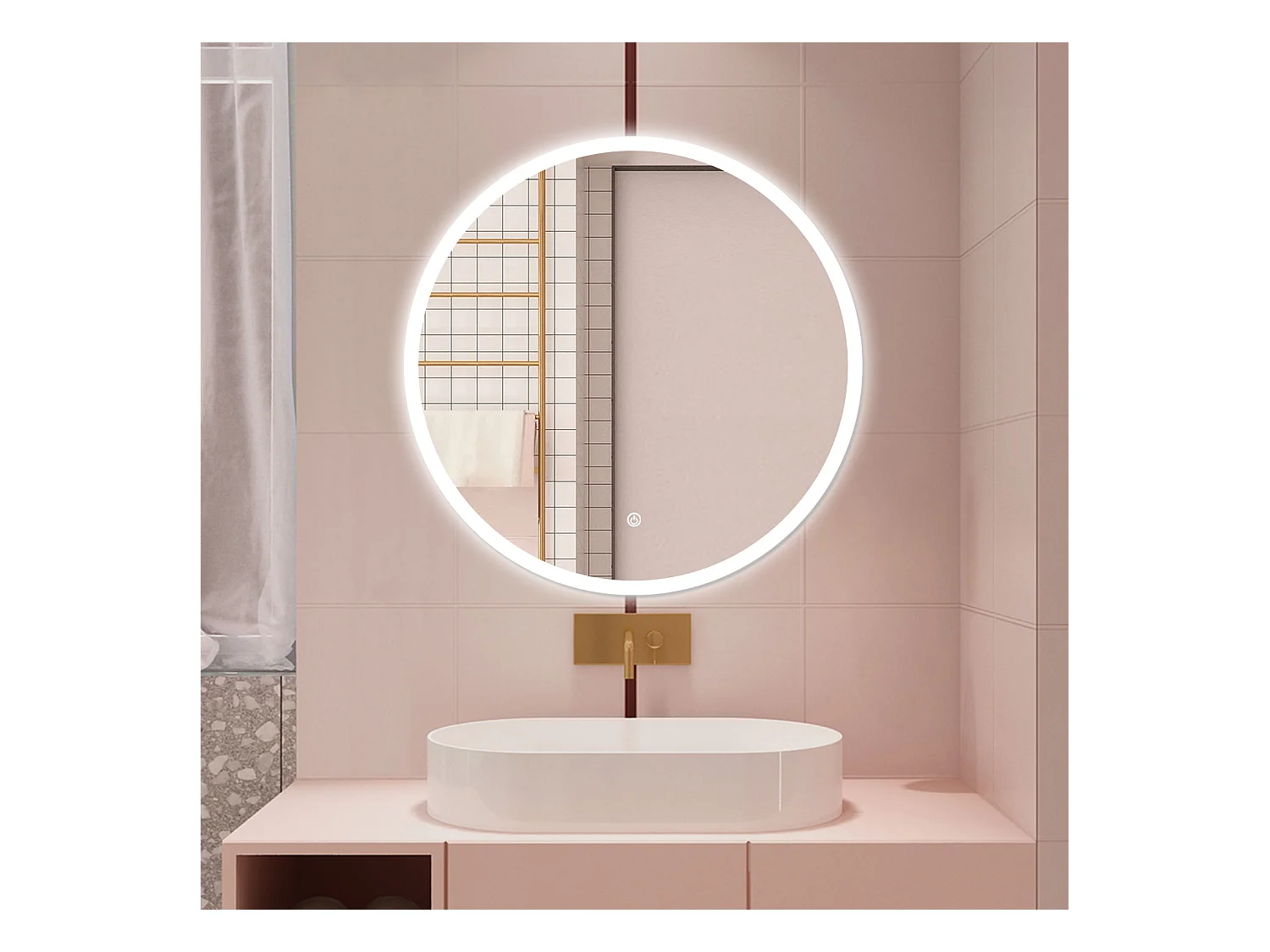 AICA Specchio da bagno 90 x 90 cm, 3 colori, antiappannamento, dimmerabile, interruttore touch, Funzione Memoria