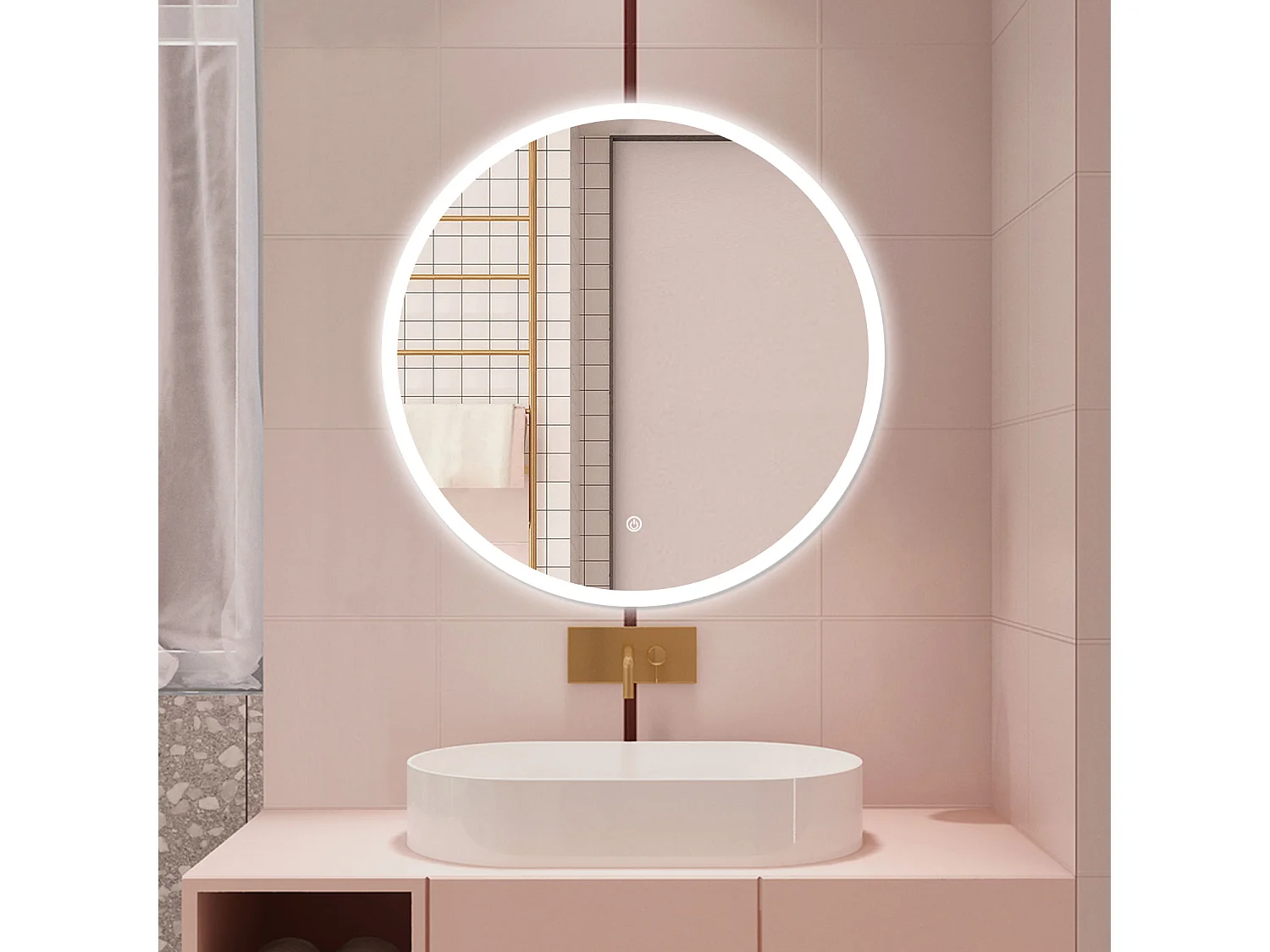 AICA Specchio da bagno 90 x 90 cm, 3 colori, antiappannamento, dimmerabile, interruttore touch, Funzione Memoria