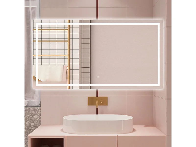 AICA Specchio da bagno  80 x 120 cm, dimmerabile, interruttore touch, Funzione Memoria, antiappannamento