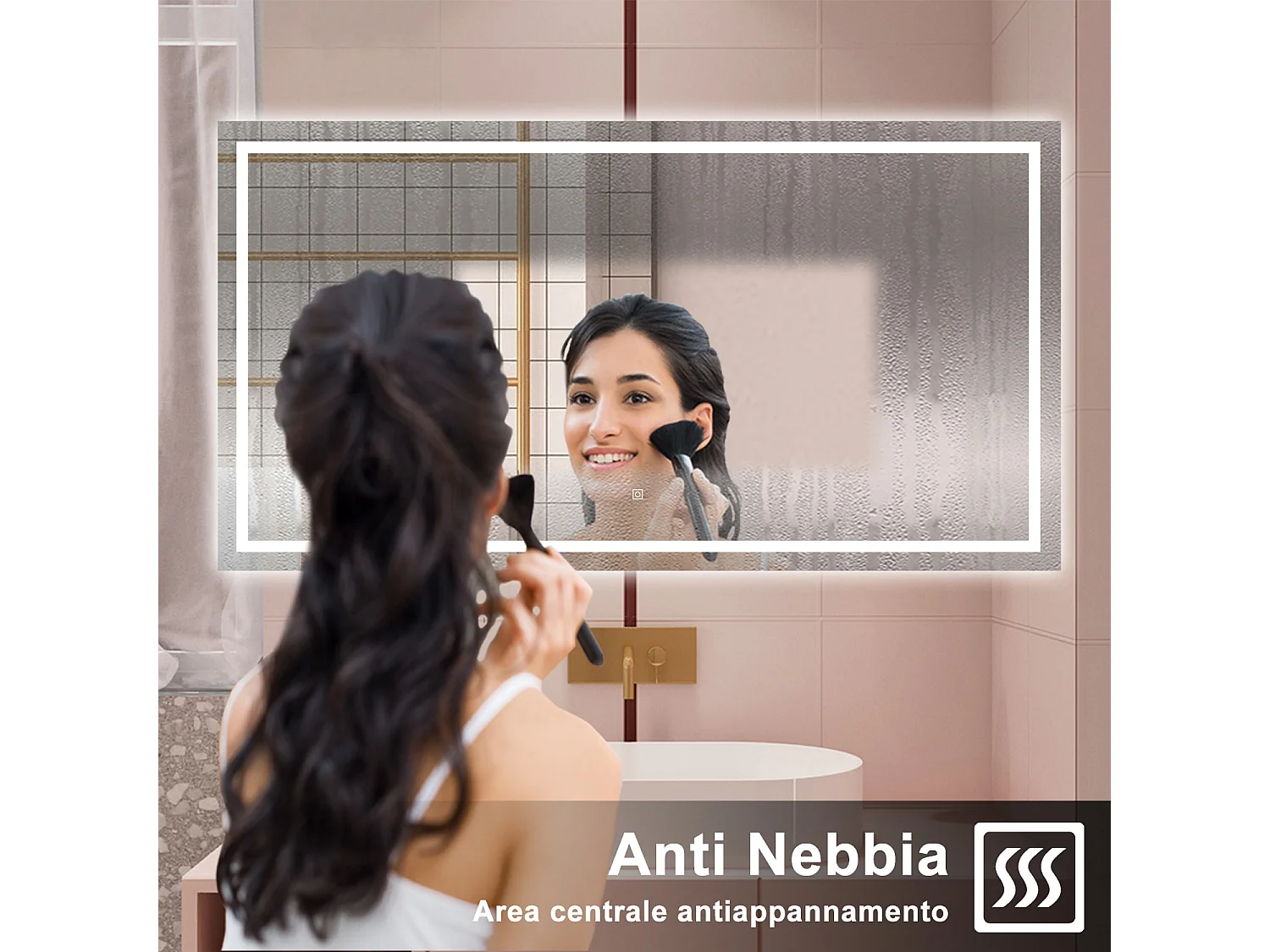 AICA Specchio da bagno  80 x 120 cm, dimmerabile, interruttore touch, Funzione Memoria, antiappannamento