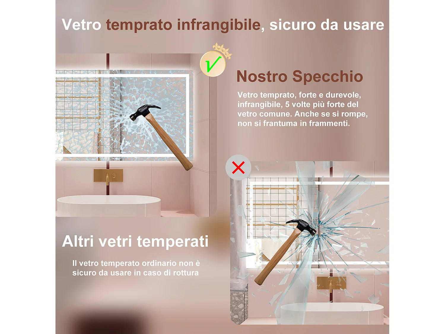 AICA Specchio da bagno  80 x 120 cm, dimmerabile, interruttore touch, Funzione Memoria, antiappannamento